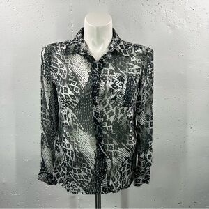 BKE Women Sheer Snakeskin Print Long Sleeve Button Down Shirt S